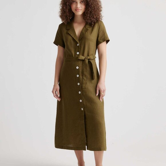Quince Dresses & Skirts - Quince Women's 100% European Linen Button Front Dress in Martini Olive Green
